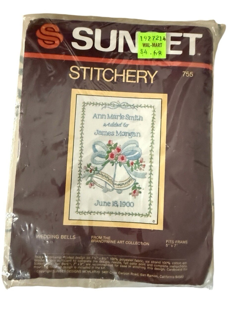 Sunset Stitchery Embroidery Kit Wedding Bells 5x7 1982